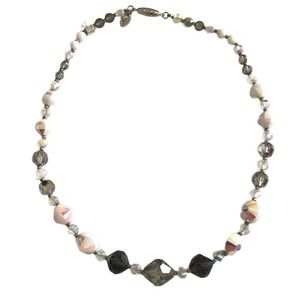 Vintage Signed Vendome White Gray Aurora Borealis Glass 20 Inch Necklace